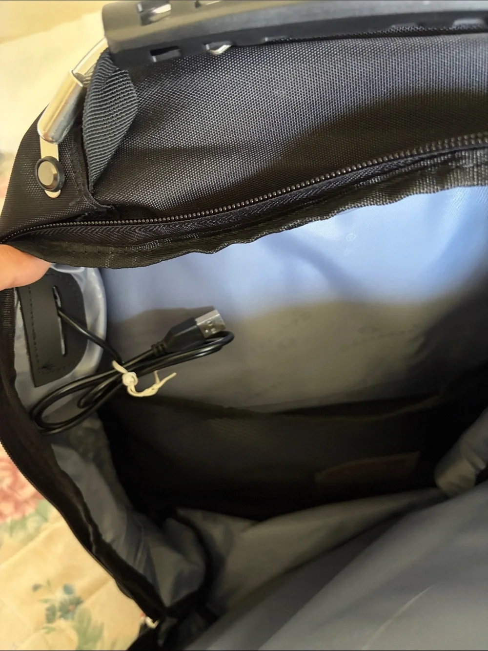 Black Travel Backpack with Red Accents